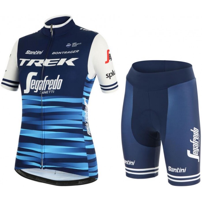 Trek Segafredo 2019 Dames Blauw Fietskleding Set Wielershirt Korte Mouw+Korte Fietsbroeken