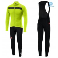 2019 Casteli Puro 3 Geel Thermal Fietskleding Set Wielershirts Lange Mouw+Lange Wielrenbroek Bib 775GLUA