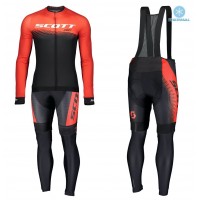 2019 Scott RC Rood-Zwart Thermal Fietskleding Set Wielershirts Lange Mouw+Lange Wielrenbroek Bib 686WVEV