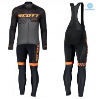 2019 Scott RC Team Zwart-Orange Thermal Fietskleding Set Wielershirts Lange Mouw+Lange Wielrenbroek Bib 541BBCJ