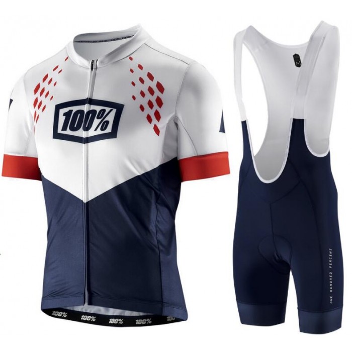 100% Exceed Blue Fietskleding Set Wielershirt Korte Mouw+Korte Fietsbroeken Bib