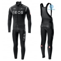 2020 INEOS zwart Thermal Fietskleding Set Wielershirts Lange Mouw+Lange Wielrenbroek Bib 527DLKF