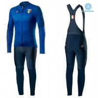 2020 Italia Blauw Thermal Fietskleding Set Wielershirts Lange Mouw+Lange Wielrenbroek Bib 768SGJF