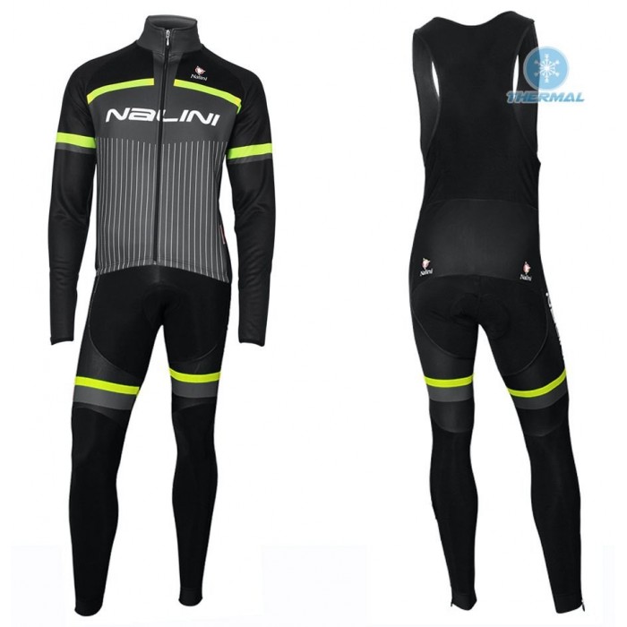2020 Nalini Thebe Zwart-Geel Thermal Fietskleding Set Wielershirts Lange Mouw+Lange Wielrenbroek Bib 440RSJW