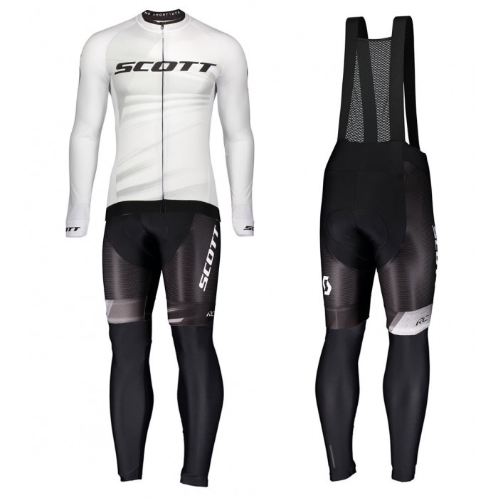 2020 Scott RC Pro Wit Wielerkleding Set Wielershirt Lange Mouw+Lange Fietsbroeken Bib 592LQGC