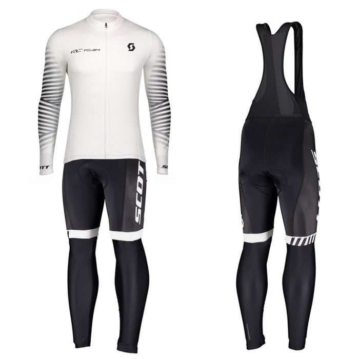 2020 Scott RC Team 1.0 Wit Wielerkleding Set Wielershirt Lange Mouw+Lange Fietsbroeken Bib 445WMAP