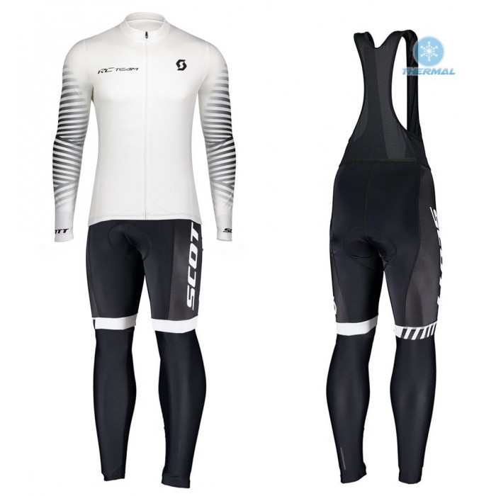2020 Scott RC Team 1.0 Wit Thermal Fietskleding Set Wielershirts Lange Mouw+Lange Wielrenbroek Bib 325RJYJ