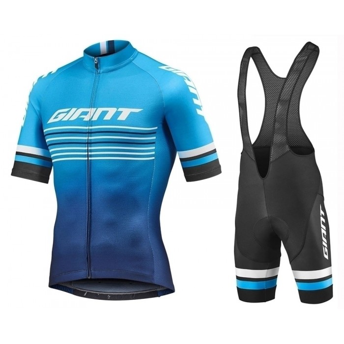 2019 Giant Race Day Blue Fietskleding Set Wielershirt Korte Mouw+Korte Fietsbroeken Bib