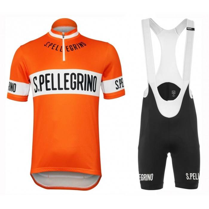 San Pellegrino 1976 Retro Orange Fietskleding Set Wielershirt Korte Mouw+Korte Fietsbroeken Bib San Pellegrino 1976 Retro Orange Fietskleding Set Wielershirt Korte Mouw+Korte Fietsbroeken Bib