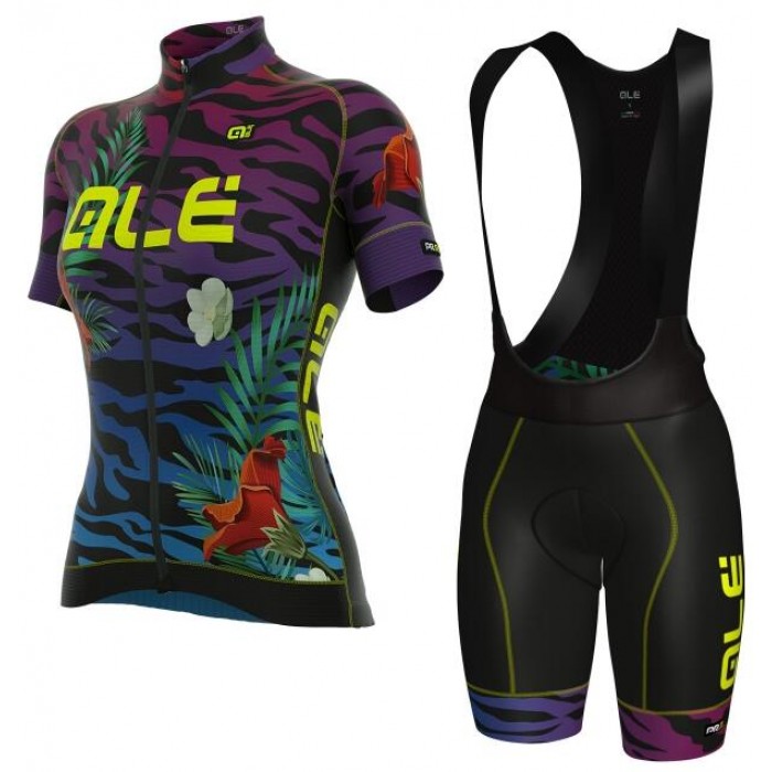 ALE PRR FLOWERS Dames Violet Wielerkleding Set Wielershirt Korte+Korte Fietsbroeken Bib