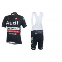 2015 AUDI Fietskleding Set Fietsshirt Met Korte Mouwen+Korte Koersbroek Zwar