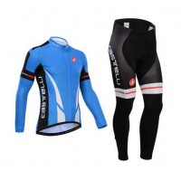 Castelli 2014 Wielerkleding Set Wielershirt Lange Mouw+Lange Fietsbroeken Blauw