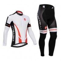 Castelli 2014 Fietskleding Wielershirt Lange Mouw+Lange Fietsbroeken Wit Rood