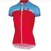 2016 Castelli Vrouwen Duello Wielershirt Korte Mouw Rood Blauw