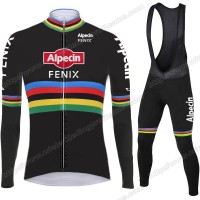 2021 Alpecin Fenix World Champion Zwart Fietskleding Set Wielershirts Lange Mouw+Lange Wielrenbroek Bib YUFIL