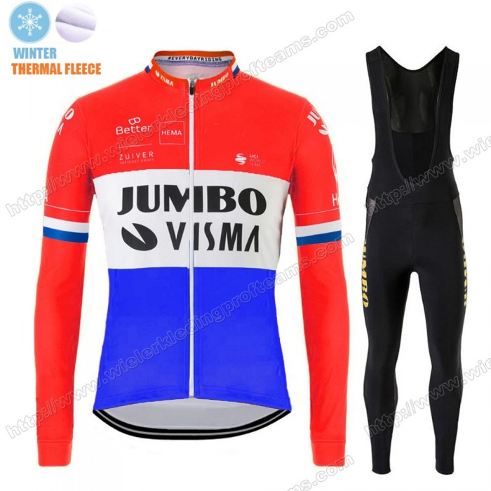 Winter Thermal Fleece Jumbo Visma 2020 Dutch Fietskleding Set Wielershirts Lange Mouw+Lange Wielrenbroek Bib ACOCK