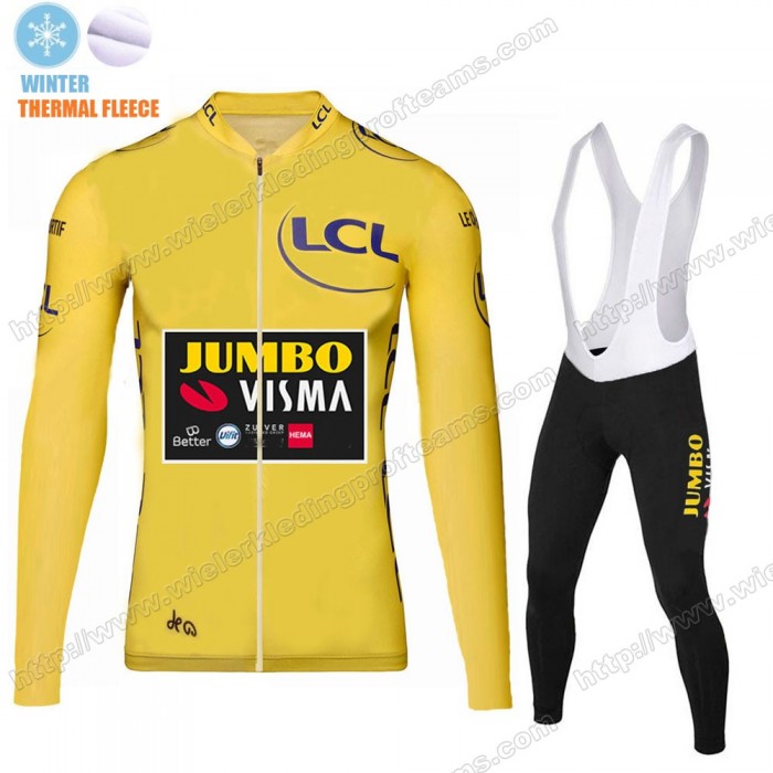 Winter Thermal Fleece Jumbo Visma 2020 Yellow Wielershirts Lange Mouwen+Lange Wielrenbroek RVPSA