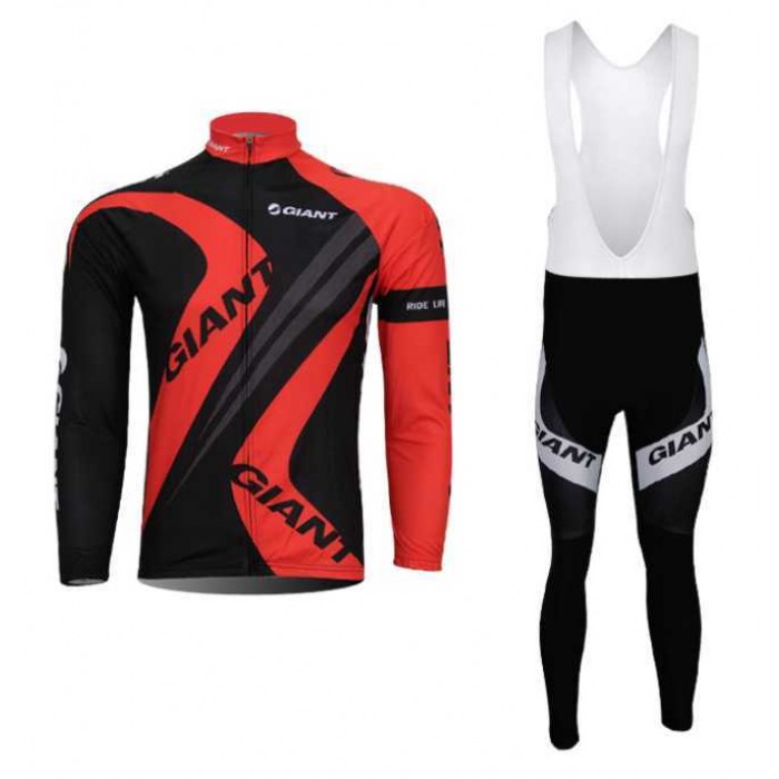 Goedkoop Giant Wielerkleding Set Wielershirt Lange Mouw+Lange Fietsbroeken Bib Rood Zwart Goedkoop Giant Wielerkleding Set Wielershirt Lange Mouw+Lange Fietsbroeken Bib Rood Zwart