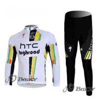 HTC-Highroad Pro Team Fietskleding Wielershirts Lange Mouw+Lange Fietsbroeken Wit Groen