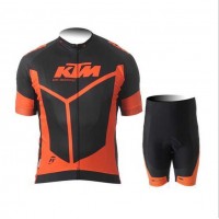2015 KTM Pro Team Zwart Orange Fietskleding Wielershirt Korte Mouwen+Fietsbroek Korte