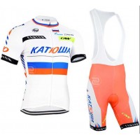 2015 Katusha Fietskleding Set Fietsshirt Met Korte Mouwen+Korte Koersbroek Wit