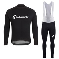 2018 Cube Zwart Fietskleding Set Wielershirt Lange Mouw+Lange Fietsbroeken Bib