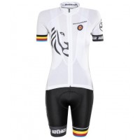 Bioracer Van Vlaanderen Dames Wit Zwart 2018 Fietskleding Set Wielershirt Korte Mouw+Korte Fietsbroeken Bib