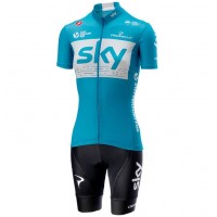 Team Sky 2018 Dame Blauw Fietskleding Set Wielershirt Korte Mouw+Korte Fietsbroeken