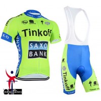 2015 Saxo Bank Tinkoff Fietskleding Set Fietsshirt Met Korte Mouwen+Korte Koersbroek Fluorescence
