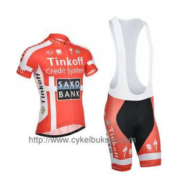 Teams Saxo Tinkoff 2014 Fietskleding Set Fietsshirt Met Korte Mouwen+Korte Koersbroek Rood